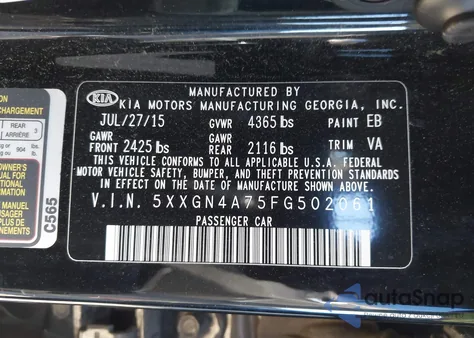 2015 Kia Optima Ex from USA, damaged, VIN 5XXGN4A75FG502061